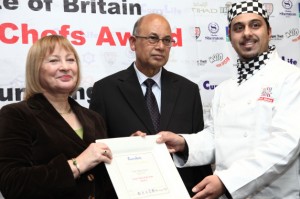 Chef Abdul - Award Chef Abdul Husen receiving the award from Bangladesh High Commissioner Dr Sayeedur Rahman Khan and MEP for London Mary Honeyball.