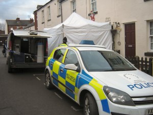 Oswestry Murder Scene Police were called to Orchard Street in Oswestry just after 7pm yesterday following reports of a serious incident. Photo: Tom Stokes (103.1 Beacon)
