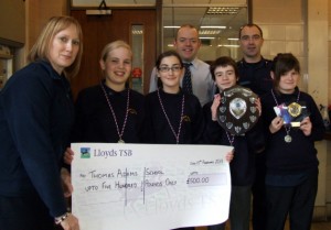 Thomas Adams wins quiz The brigade's Alison Teece with the winning team of Louisa Pickard, Megan James, Jacob Potter and Louise Bolton and back row teacher Spencer Radford with Deputy Chief Fire Officer John Redmond.