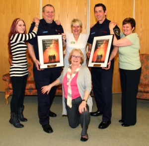 Care home staff who assisted fire crews in the rescue. Left to right, Kirsty Anderson, Brian Evans, Val Shenton, Craig Jackson and Maureen Bethell with Care Manager Carole Welch (front). Care home staff who assisted fire crews in the rescue. Left to right, Kirsty Anderson, Brian Evans, Val Shenton, Craig Jackson and Maureen Bethell with Care Manager Carole Welch (front).