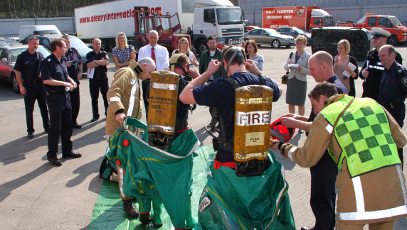 Shropshire chemical training exercise Shropshire’s emergency services investigate a mystery chemical leak after a car crash in a training exercise organised by Shropshire Fire and Rescue Service.