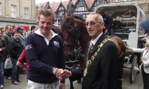 Matt Wilson and Shrewsbury Mayor Tony Durnell in The Square Matt Wilson and Shrewsbury Mayor Tony Durnell in The Square. Photo: Liam Thomas.