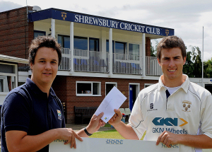 Shrewsbury Cricket Club’s Ed Foster with Salop Leisure’s marketing manager Scott Higgins preparing for the Knockout Twenty20 cricket tournament. Shrewsbury Cricket Club’s Ed Foster with Salop Leisure’s marketing manager Scott Higgins preparing for the Knockout Twenty20 cricket tournament.
