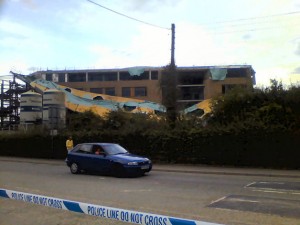 The scene of the collapsed roof canopy at the Abraham Darby Sports and Learning Community last month. The scene of the collapsed roof canopy at the Abraham Darby Sports and Learning Community last month.