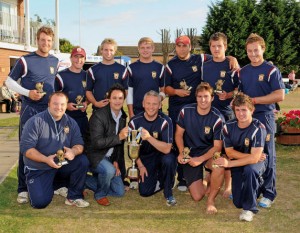The victorious Bridgnorth team is pictured receiving the Salop Leisure Knockout Twenty20 trophy from Scott Higgins, Salop Leisureâ€™s marketing manager.