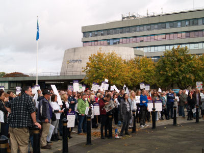 UNISON members outside Shirehall yesterday UNISON members outside Shirehall yesterday