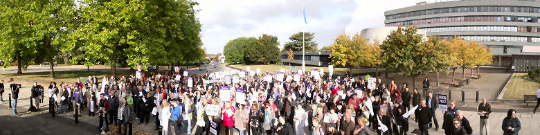 UNISON members listen to branch secretary Alan James