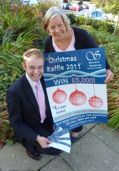 Severn Hospice’s Adam Nicholls and Yvonne Mallett are asking people to make a difference by buying a ticket for the charity’s Christmas raffle. Severn Hospice’s Adam Nicholls and Yvonne Mallett are asking people to make a difference by buying a ticket for the charity’s Christmas raffle.