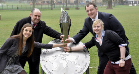 Katie Row, Shropshire Councillor Milner Whiteman, Cabinet member for active and healthy lifestyles Steve Charmley and Saffron Allen stand with the Olympic Flame on the Gaskell Field in Much Wenlock. Katie Row, Shropshire Councillor Milner Whiteman, Cabinet member for active and healthy lifestyles Steve Charmley and Saffron Allen stand with the Olympic Flame on the Gaskell Field in Much Wenlock.