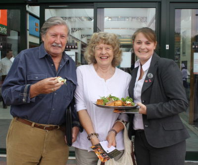 Sampling a taste of the new menu are, from left, Ron Price and Sheila Abercromby with Emma Jacobson from The Olive Tree Restaurant. Sampling a taste of the new menu are, from left, Ron Price and Sheila Abercromby with Emma Jacobson from The Olive Tree Restaurant.