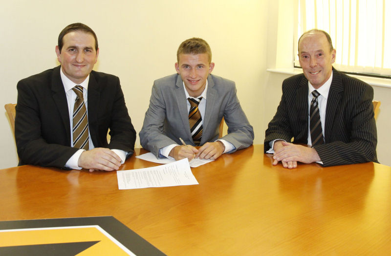 Ben O'Hanlon with, left, Academy manager Kevin Thelwell and, right, Club Secretary Richard Skirrow. Ben O'Hanlon with, left, Academy manager Kevin Thelwell and, right, Club Secretary Richard Skirrow.
