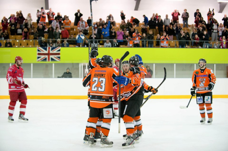 TRS Telford Tigers celebrate home win. Photo: Matt Giles. TRS Telford Tigers celebrate home win. Photo: Matt Giles.