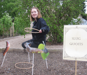 Visitor Experience Officer, Ruth Watson has a go at Slug Quoits.