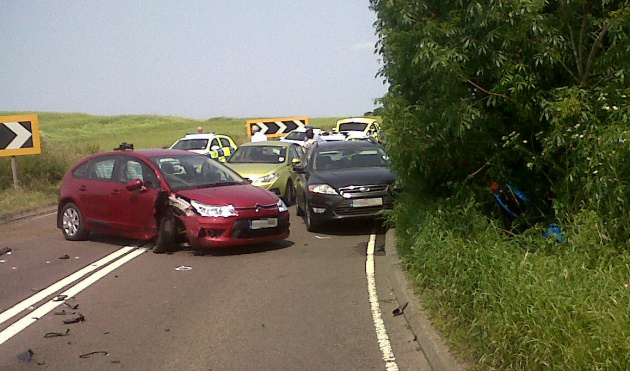 The scene of the collision on the A49. Photo: West Midlands Ambulance Service.