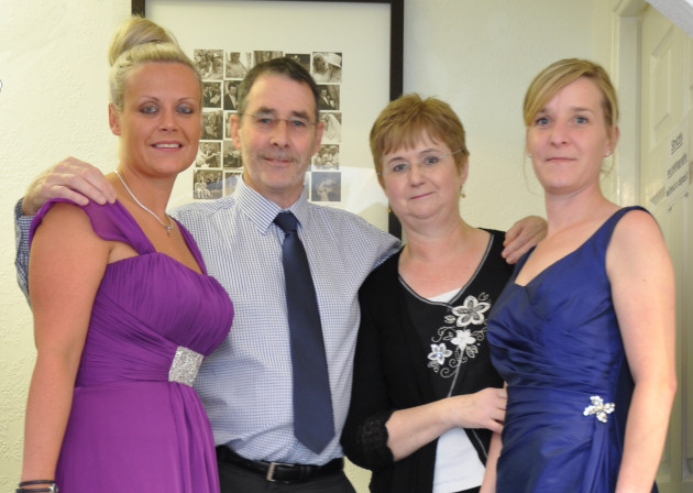Customers Katie Martin, and Sharron Coleing, former students at Staffordshire University’s Shrewsbury campus, with Terry and Elizabeth of Elizabeth’s Bridal Wear.