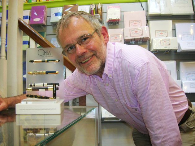 John Hall with some of the pens.