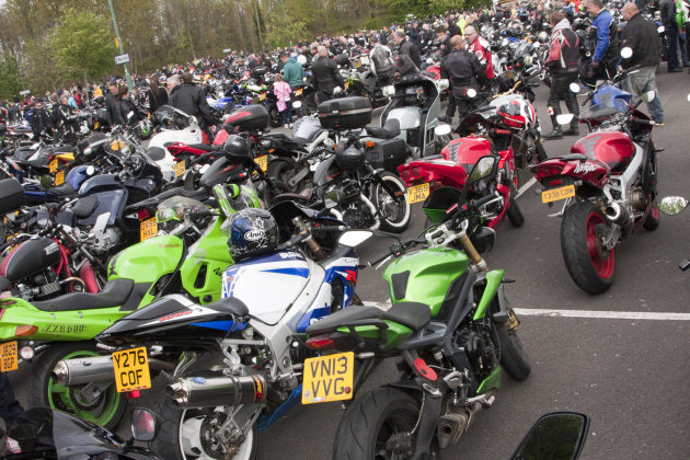 Bikers gather at Meole Brace in Shrewsbury.