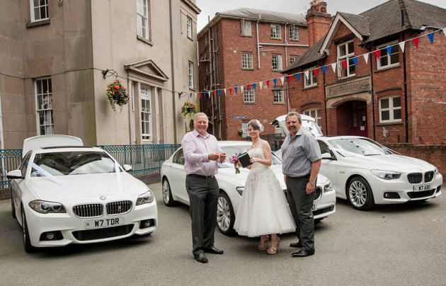 Alan Bowyer (left) and Anthony Randall, owners of White7 chauffeured cars with bridal model Kerri Eastwood.