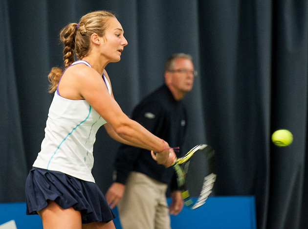French player Manon Arcangioli in action during her second qualifying round victory at The Shrewsbury Club. She will meet Ysaline Bonaventure of Belgium in the first round at The Shrewsbury Club today. Photo: Richard Dawson.