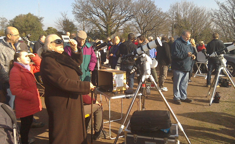 A large number of people watched the partial eclipse from Lyth Hill near Shrewsbury
