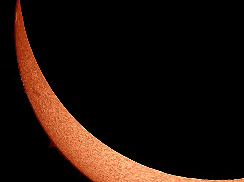 The sun past the maximum of the partial eclipse as seen from Shropshire. Photo: Peter J Williamson FRAS