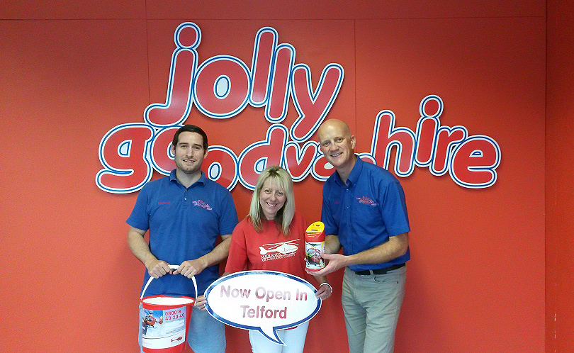 Michael Jenkins and Jason King from Jolly Good Vehicle Rentals in Telford with Maria Jones, community fundraising manager for Midlands Air Ambulance