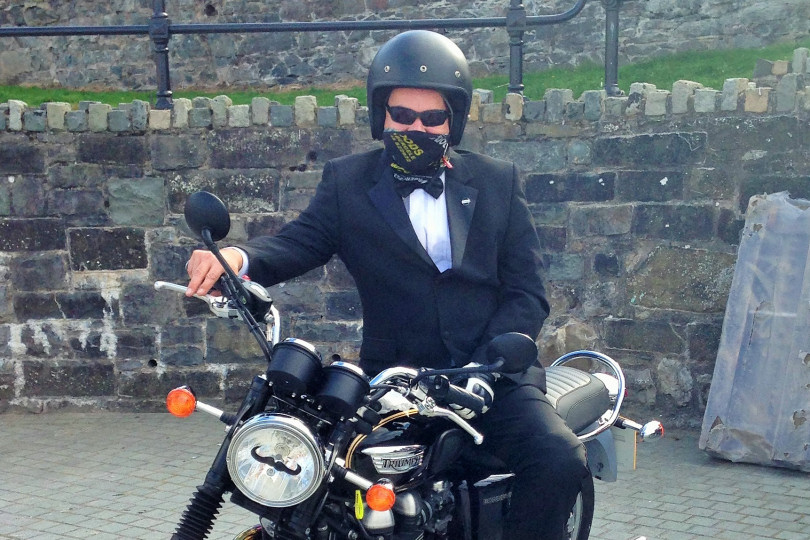 Ian Millington in full black tie costume, taking part in last year’s ride