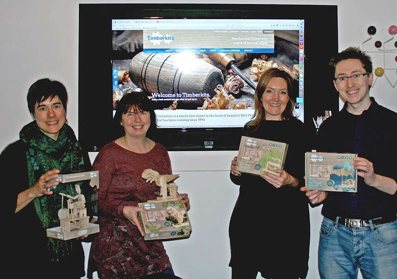 Sarah Reast and Louise Willis of Timberkits with Sally Tringham and web developer Kit Boyd-Evans of Source, with the new website and packaging