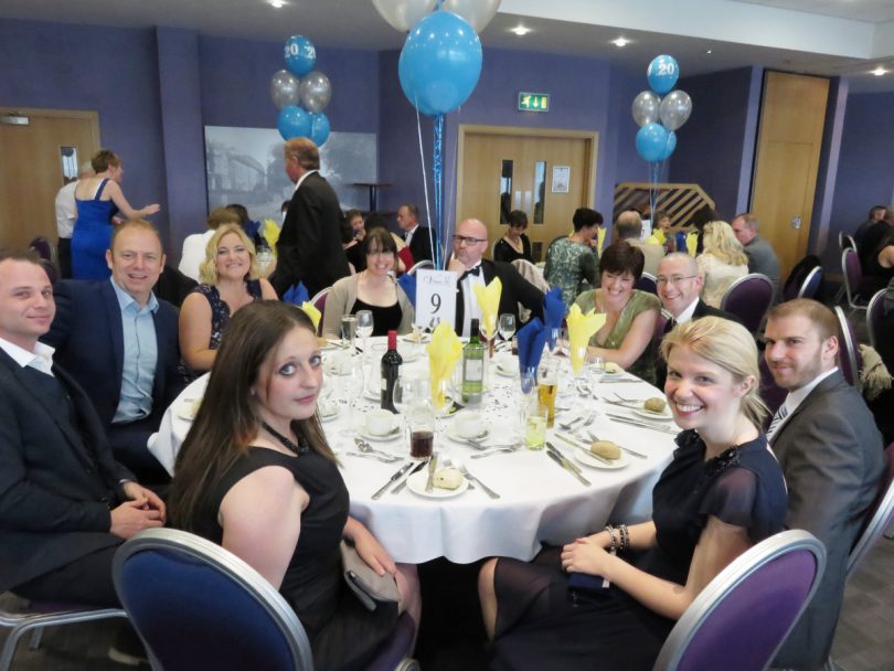 At the anniversary event are Sian Robinson, Daniel Robinson, Adam Harris, Kate Harries, Angharad Jetley, Pete Crew, Debbie Morris, Trevor Brooks, Kevin Harris and Julie Lowe