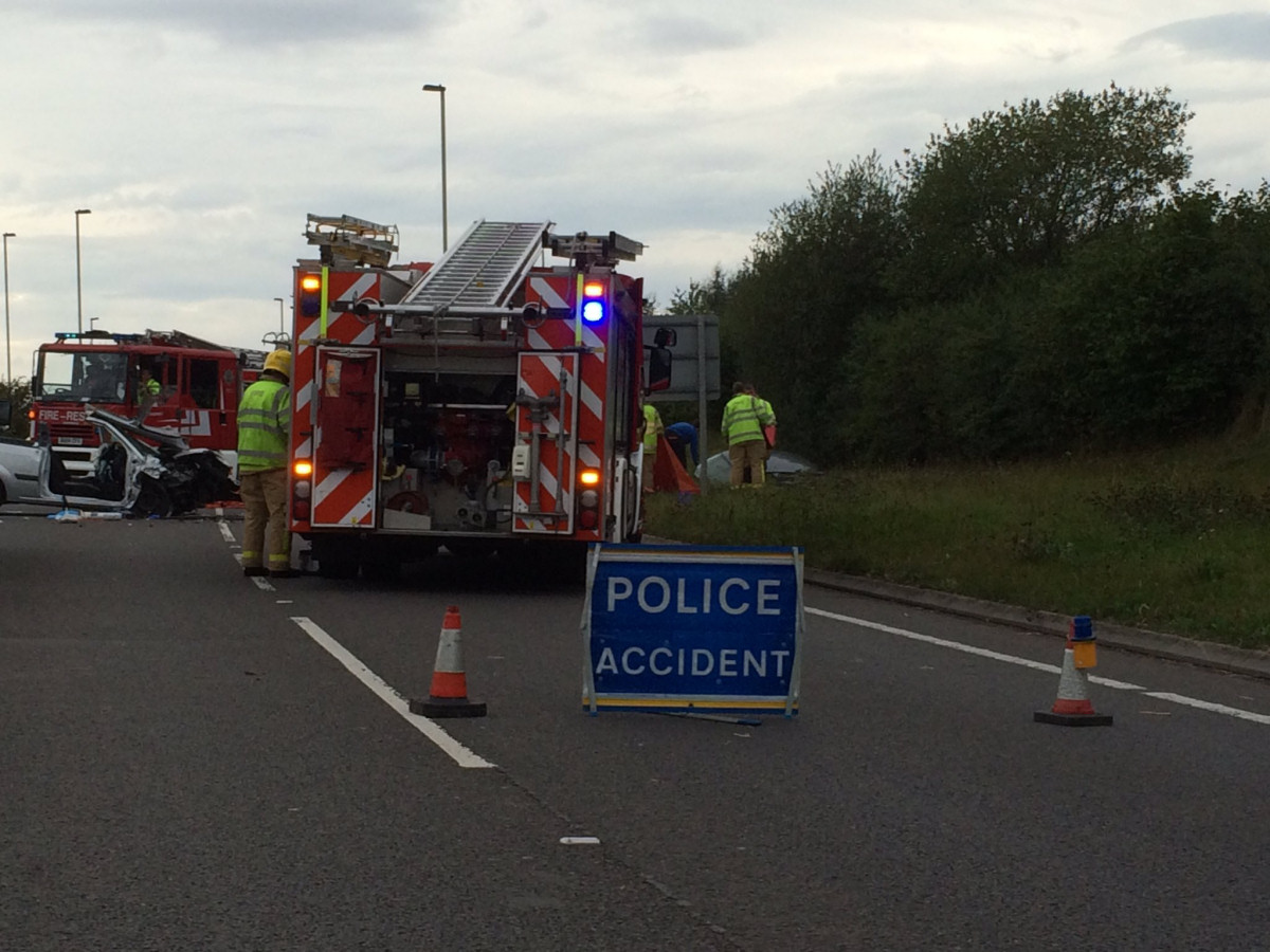The scene of the collision on the A53 at Hodnet. Photo: @SFRS_MDrayton