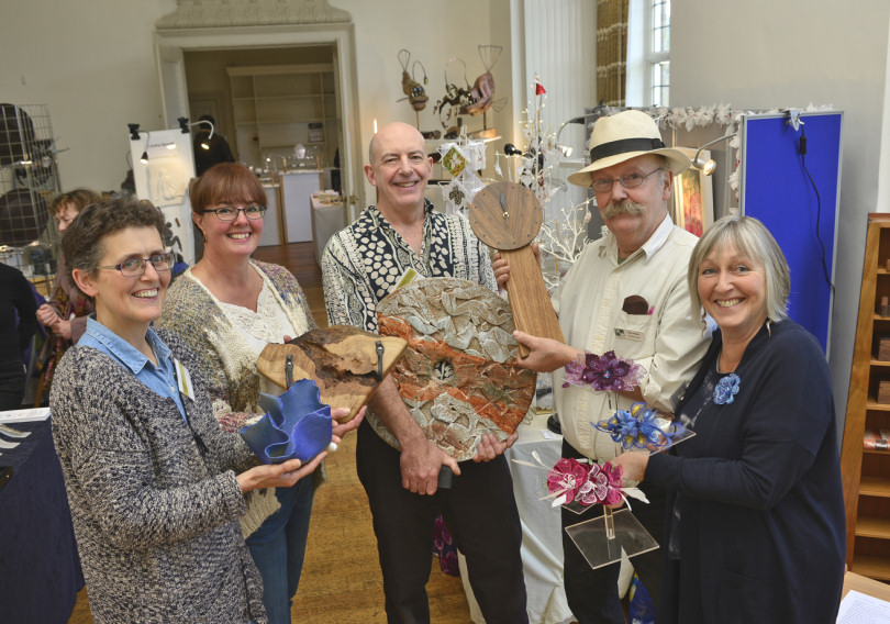 Pictured at Ludlow craft show, from left, Caroline Bennett, Jane Shelton , Nicolas Marsh, Brian Maiden and textile designer-maker Nicola Haigh, of Orleton, near Ludlow