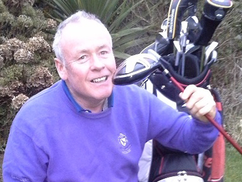 Drew with his clubs and his trusty driver!