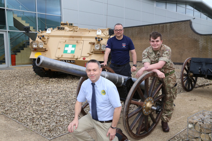 The field gun arrives in Shropshire with SP Services MD Steve Bray, MOD paramedic Alastair Richards and Private Callum Thompson, of the Royal Army Medical Corps, based at Whittington