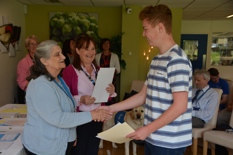 Pauline Rose from See and Hear Shropshire, Allison Richardson from Guide Dogs for the Blind and student Ellis Williams