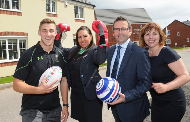 Rugby player Huw Taylor, Persimmon Homes West Midlands’ sales advisor Hayley Plummer, director-in-charge Stephen Cleveley and sales manager Lorraine Lawrence launch the scheme