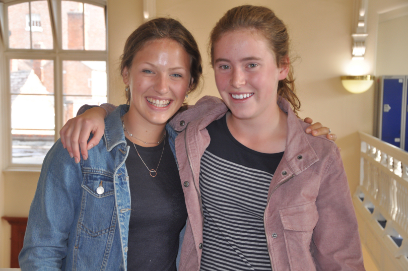 Anya Lonergan and May Davis celebrate a clean sweep securing straight A*s and 9s at Shrewsbury High School