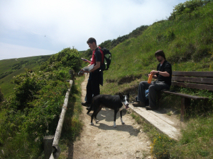 Simon (left) and Tom enjoy the views of a coastal walk.