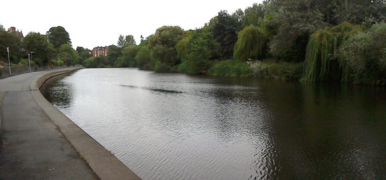 The River Severn upstream of the weir in Shrewsbury