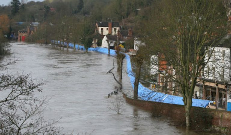 Photo of flood defences at Ironbridge during previous high river levels