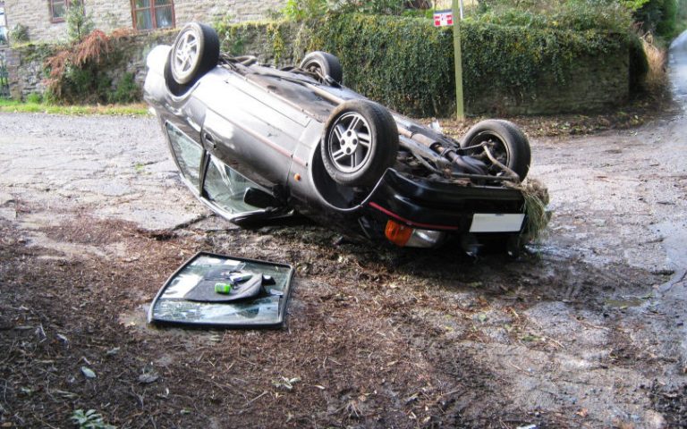 Car overturns at Brockton Much Wenlock