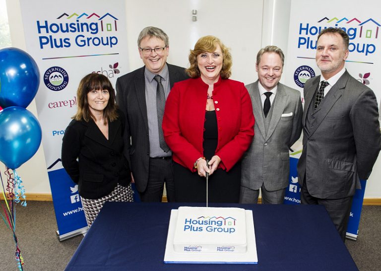 Sarah Boden (centre) with the new Executive Team, from left to right, Jan Goode (Neighbourhoods Director), Peter Donovan (Commercial Director), Stephen Collins (Property Director) and Les Clarke (Care and Support Director)