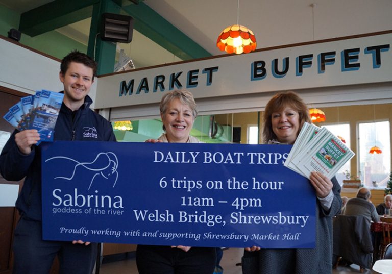 Launching the new package are seen Mark Hooper of Sabrina Boat, Joy Bance from Market Buffet and Kate Gittins of Shrewsbury Market Hall