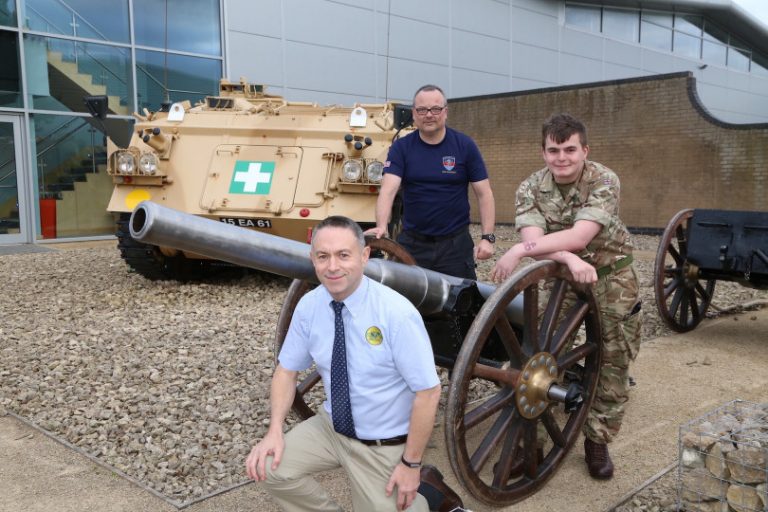 The field gun arrives in Shropshire with SP Services MD Steve Bray, MOD paramedic Alastair Richards and Private Callum Thompson, of the Royal Army Medical Corps, based at Whittington