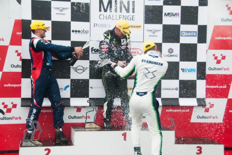 Rob Smith on the podium at Oulton Park in Cheshire. Photo: Mark Campbell/CarSceneUKMedia