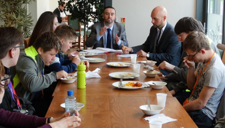 Jamie Crowsley from Arriva talks to members of the TCAT and New College Telford student councils