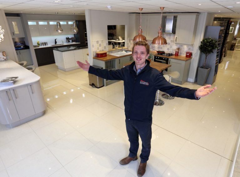 Manager Ben Jones in the new TG Dream Kitchens and Bathrooms showroom in Oswestry