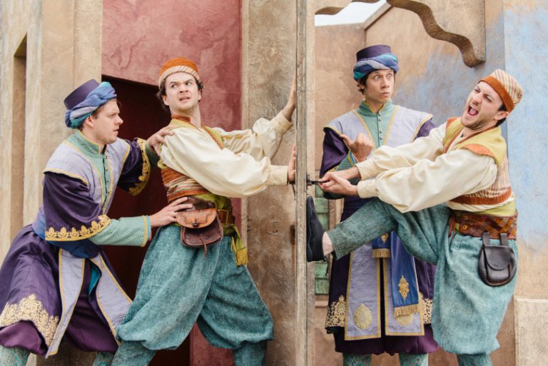 The Lord Chamberlain’s Men on stage performing The Comedy of Errors. Photo: Jack Offord