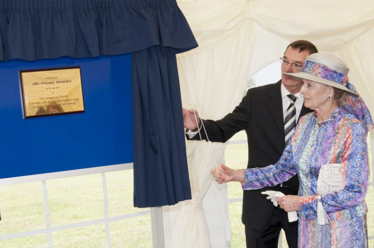 HRH Princess Alexandra unveils a plaque during her last visit to The Robert Jones and Agnes Hunt Orthopaedic Hospital on 21 July 2011