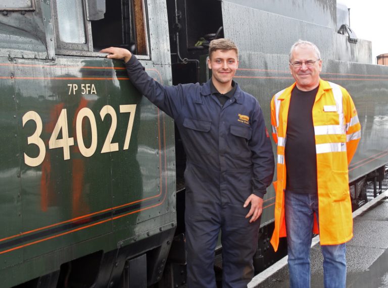 SVR engineering apprentice George Brogan and Sir Peter Hendy CBE, chairman of Network Rail