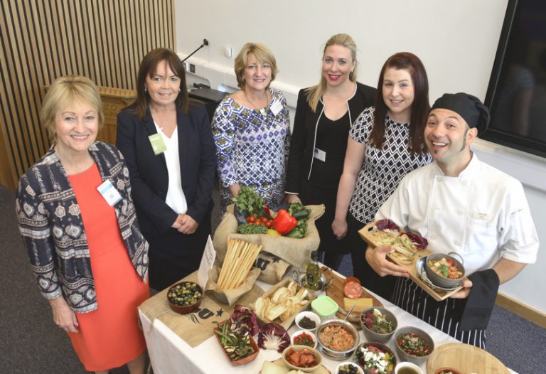Chef Marco Nonnis is pictured with, from left, Carol Ewels of Always Consult, Judy Bourne of Monks, Tina Boyle, Harriett Critchley of FBC Manby Bowdler and Rachel Owen of Shropshire Chamber